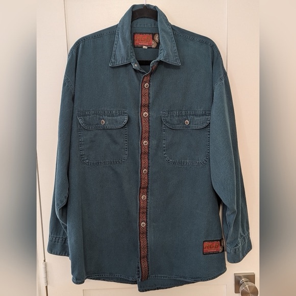 RGB Browns Trade Mark Vintage Teal Denim & Aztec Print Button Up - Picture 11 of 12